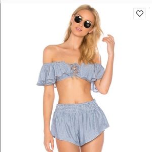 Blue Life Melanie Lace Top in Denim Blue Stripe